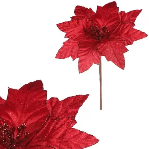 Vánoční dekorace Květ vánoční růže 22 cm, samet, červená