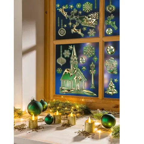 Dekorace oken a dveří 32 samolepek na okno "Zlaté Vánoce"
