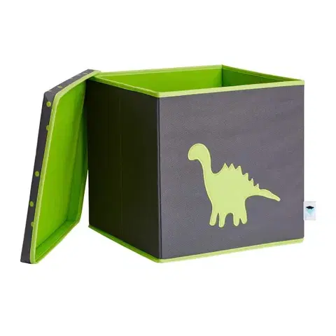 Boxy na hračky LOVE IT STORE IT - Úložný box na hračky s krytem - šedý, zelený dinosaurus
