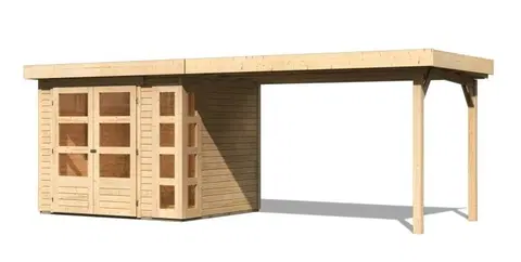 Dřevěné plastové domky Dřevěný zahradní domek KERKO 3 s přístavkem 280 Lanitplast Přírodní dřevo