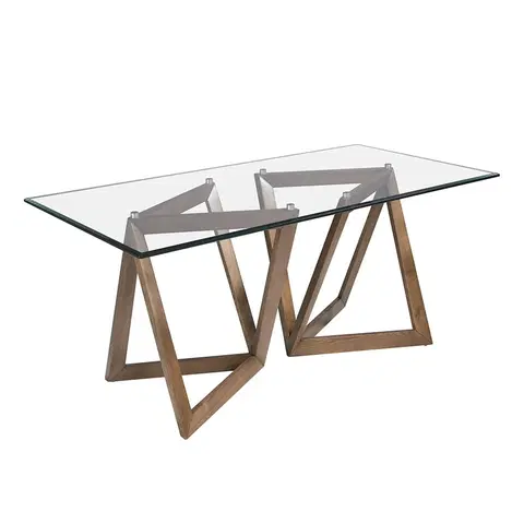 Designové a luxusní jídelní stoly Estila Elegantní jídelní stůl Vita Naturale v moderním italském stylu z tvrzeného skla s nohama z masivního jasanového dřeva 180cm