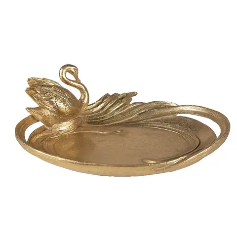 Talíře Zlatá antik dekorativní mísa/talíř s labutí Swan - 25*20*9 cm Clayre & Eef 6PR3730