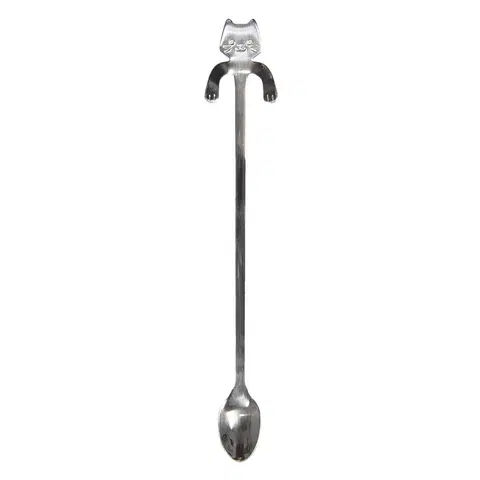 Příbory Úzká dlouhá lžička s kočičkou - stříbrná - 3*20 cm Clayre & Eef 64451ZI