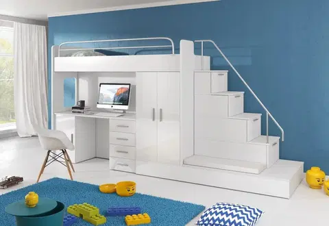 Dětské pokoje Expedo Dětská patrová postel DARCY V COLOR, 80x200, univerzální orientace, bílá/bílá lesk