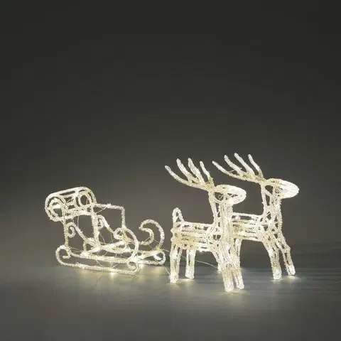 Venkovní dekorace Exihand Sáně s jeleny 6192-103, 84+12 flash teplých bílých LED, 42 x 70 cm
