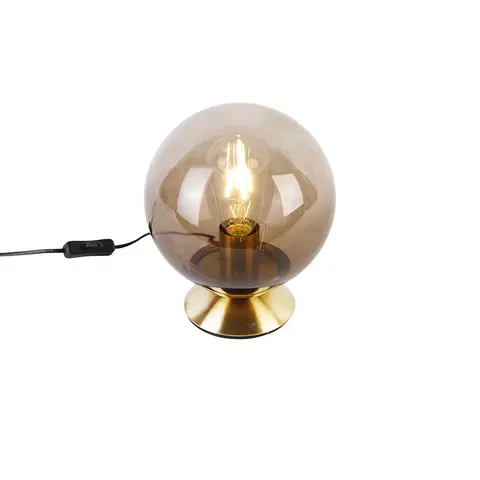 Stolni lampy Stolní lampa ve stylu art deco mosaz s kouřovým sklem - Pallon