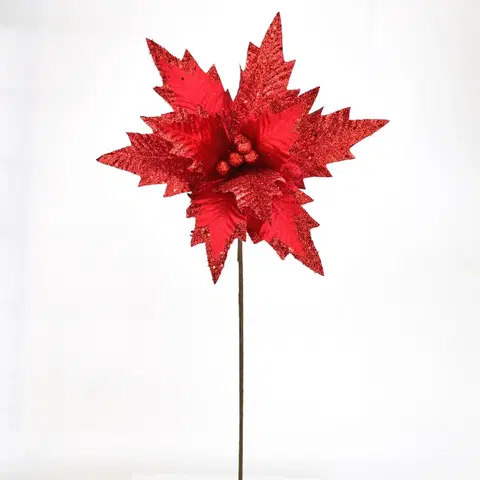 Vánoční dekorace Vánoční třpytivá květina červená, 50 x 32 cm