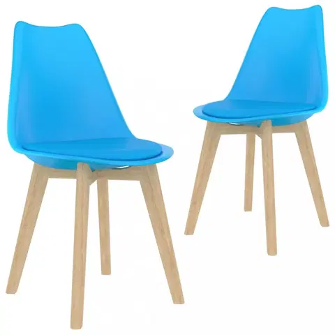 Židle Jídelní židle 2 ks plast / umělá kůže / buk Dekorhome Modrá