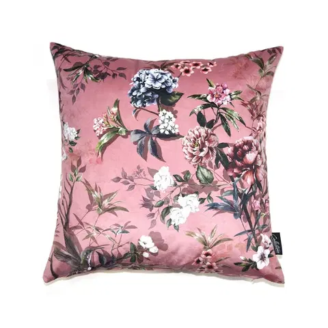 Dekorační polštáře Růžový sametový polštář s květy Luisa roze- 45*45cm Collectione 8502941037012