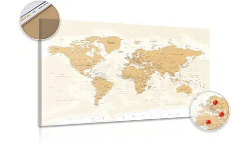 Obrazy na korku Obraz na korku mapa světa s vintage nádechem