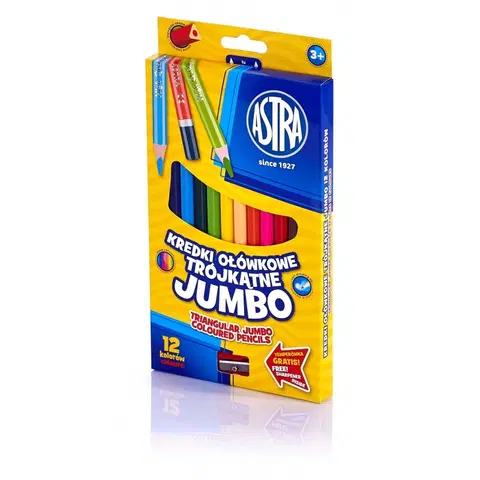 Hračky ASTRA - Tříhranné barvičky JUMBO 12ks + struhadlo, 312110007