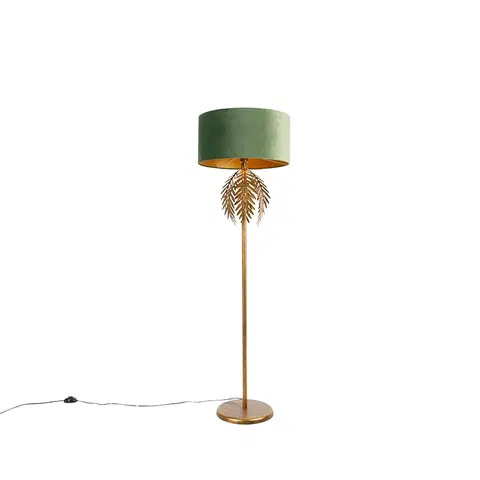 Stojaci lampy Vintage zlatá stojací lampa s odstínem zeleného sametu - Botanica