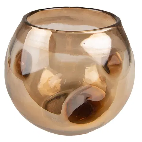 Dekorativní vázy Hnědá ručně foukaná skleněná váza/ svícen - Ø 12*12 cm Clayre & Eef 6GL4093CH