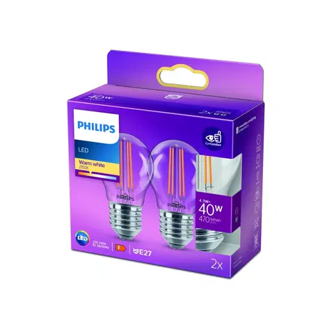 LED žárovky Philips Philips LED žárovka E27 P45 4,3W filament 2700K 2k