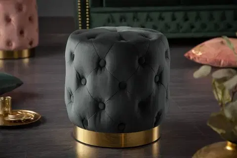 Stylové a luxusní taburety Estila Chesterfield stylová kruhová taburetka Modern Barock černé barvě 37cm