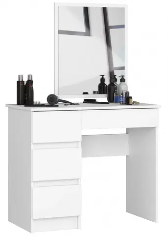 Toaletní stolky Ak furniture Kosmetický stolek se zrcadlem T-6 90x50 cm bílý levý