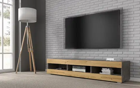 Televizní stolky Televizní stolek MANTA 160 cm univerzální beton tmavý, dub artisan