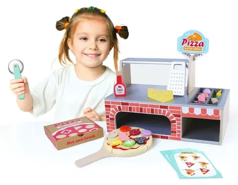 Hračky Dřevěná pizzerie pro děti spolu s doplňky
