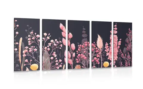 Obrazy zátiší 5-dielny obraz olejomaľba divoké kvety