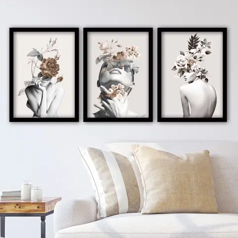 Obrazy Hanah Home Sada obrazů Ženy v květu 35x45 cm 3 ks