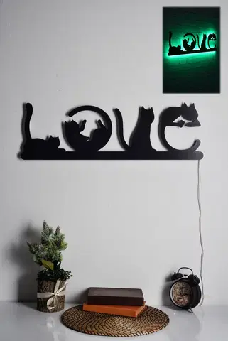 Nástěnné dekorace Dekorativní LED osvětlení zelené LOVE kočky