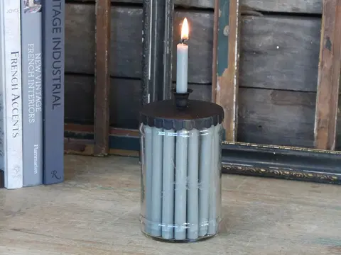 Svícny Svícen na úzkou svíčku ve tvaru staré sklenice Jari - Ø 9*16cm Chic Antique 64204-24