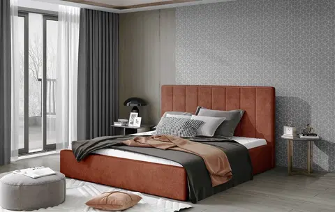 Postele Artelta Manželská postel AUDREY s úložným prostorem | 200 x 200 cm Barva: Cihlová / Dora 63
