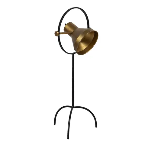 Lampy Stojací černá lampa na trojnožce se zlatým stínidlem Sofronia - 33*31*79 cm Clayre & Eef 5LMP629