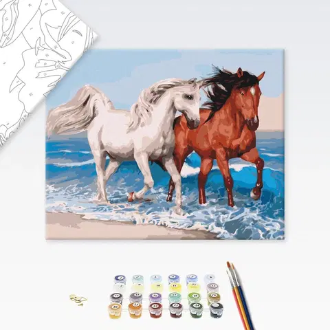 Zvířata Malování podle čísel cválající koně na pobřeží