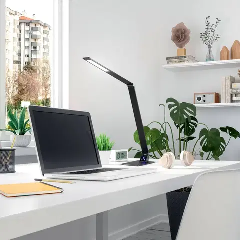 Stolní lampy kancelářské Fabas Luce LED stolní lampa Wasp s dotykovým stmívačem, černá
