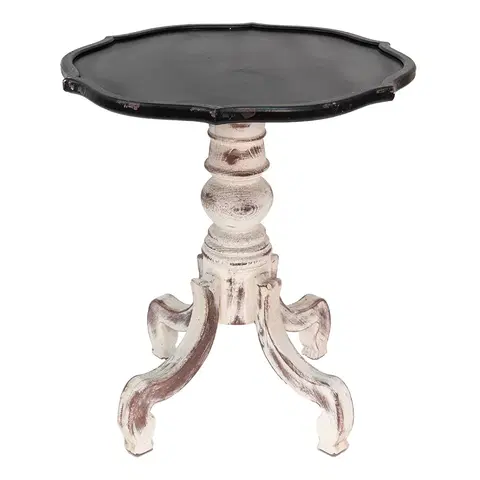 Konferenční stolky Krémový antik dřevěný stolek s černou odkládací deskou Frances - Ø 66*75 cm Clayre & Eef 5H0539