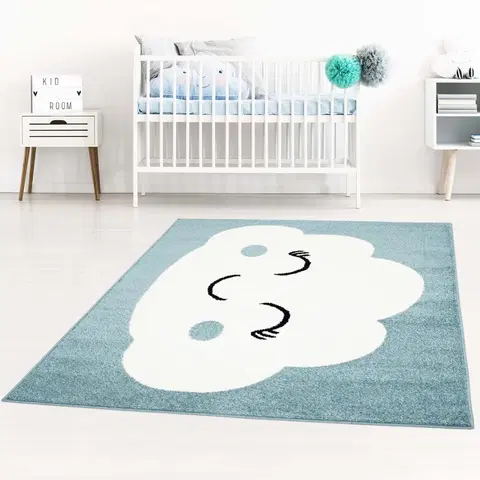Dětské koberce Okouzlující modrý koberec do dětského pokoje spící mráček