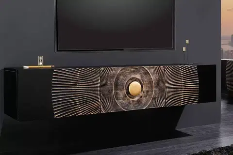 TV stolky LuxD Designový závěsný TV stolek Venetia 160 cm černo-zlatý