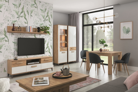 Obývací stěny Obývací pokoj/jídelna ANTIOPE 1, dub craft zlatý/bílá alpský lesk 
