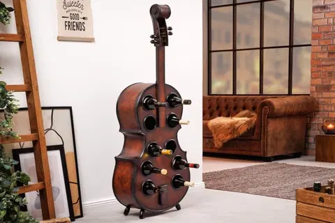 Designové a luxusní vinotéky Estila Masivní stylová vinotéka Braley ve tvaru violoncella hnědé barvy s deseti přihrádkami na víno 135cm