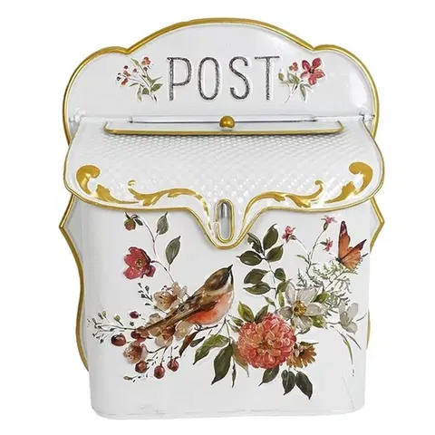 Poštovní schránky Bílá antik poštovní schránka s ptáčky Post - 27*12*31cm Clayre & Eef 6Y5512