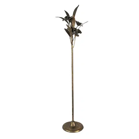 Svícny Zlatý antik kovový svícen s květy Flowia - 19*18*61 cm Clayre & Eef 5Y1131
