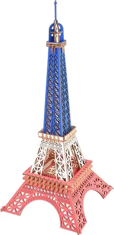 3D puzzle Woodcraft construction kit Dřevěné 3D puzzle Eiffelova věž v barvách Francie