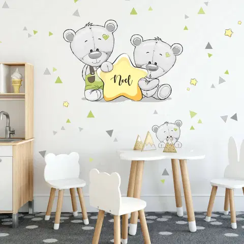Samolepky na zeď Samolepky do dětského pokoje - Zelení medvídci s hvězdičkou a se jménem