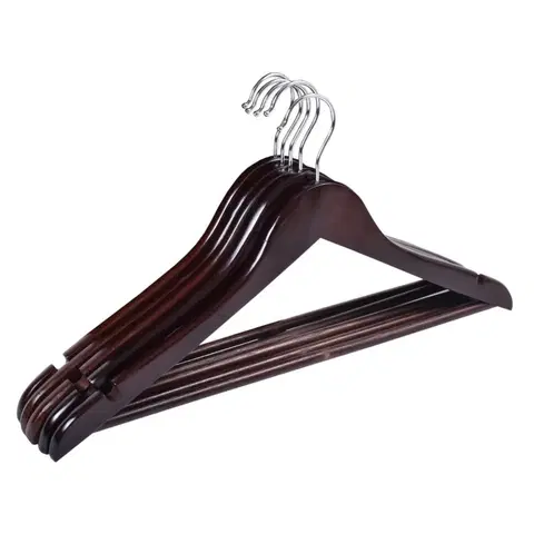 Šatní ramínka TZB Dřevěný věšák s kalhotovou tyčí RONDO 5 kusů - tmavě hnědý