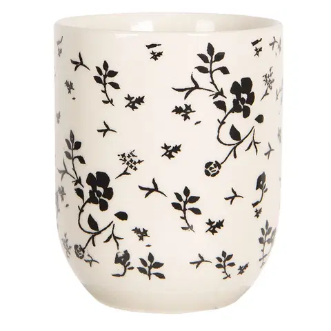 Hrnky a šálky Porcelánový kalíšek na čaj s černými kvítky - ∅ 6*8 cm / 0,1L Clayre & Eef 6CEMU0081