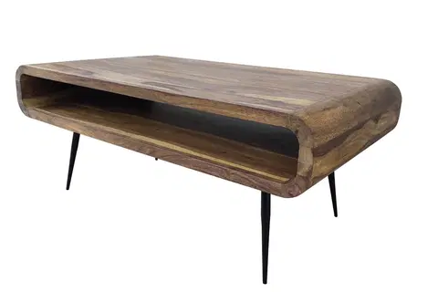 Designové a luxusní konferenční stolky Estila Designový konferenční stolek Alpha z hnědého sheeshamového dřeva s úložným prostorem 90 cm