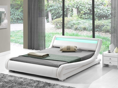 Postele TENREP čalouněná postel s roštem a LED osvětlením 180x200 cm, bílá
