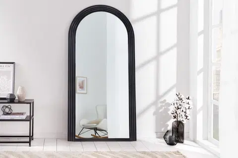 Luxusní a designová zrcadla Estila Art deco designové zrcadlo Swan obloukového tvaru s černým kaskádovým rámem 160cm