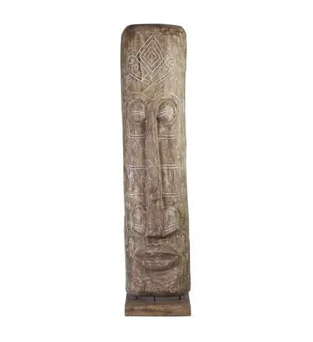 Luxusní stylové sošky a figury Estila Masivní nadčasová ručně vyřezávaná totemová socha Diego z teakového dřeva 200cm