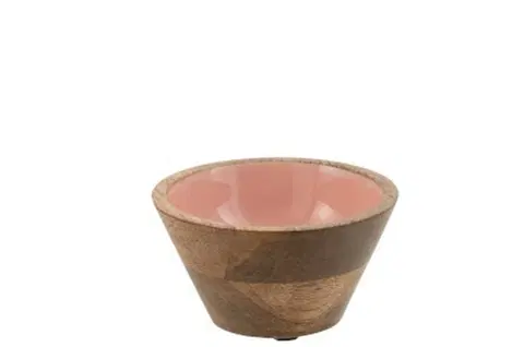 Mísy a misky Dřevěná miska s růžovým vnitřkem Enamell small - ∅ 10*5,5cm J-Line by Jolipa 1638