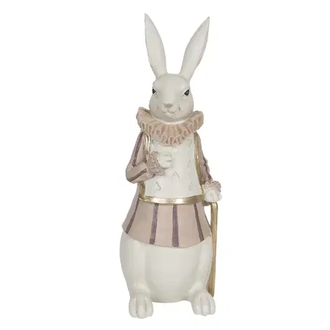 Velikonoční dekorace Dekorace králíka s límcem a hůlkou - 11*10*27 cm Clayre & Eef 6PR3152