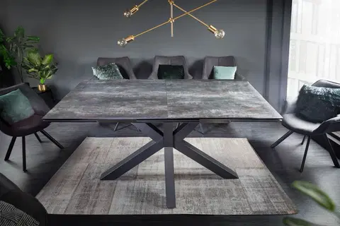 Designové a luxusní jídelní stoly Estila Industriální rozkládací keramický jídelní stůl Infinidad s obdélníkovým sklem překrytou povrchovou deskou 180-225cm
