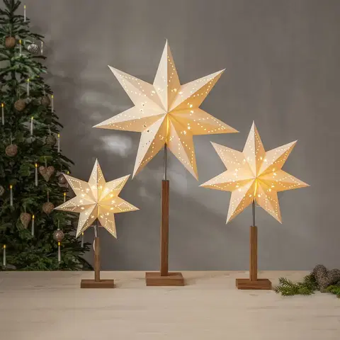 Vánoční světelná hvězda STAR TRADING Stojací hvězda Karo Maxi dub přírodní/bílá