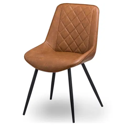 Luxusní jídelní židle Estila Designová jídelní židle Cindy s hnědým potahem z eko kůže s černými nožičkami 82cm